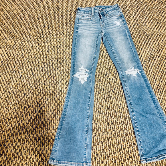 American Eagle Stretch High Waisted Skinny Kick Bootcut Jean Denim - Picture 2 of 15